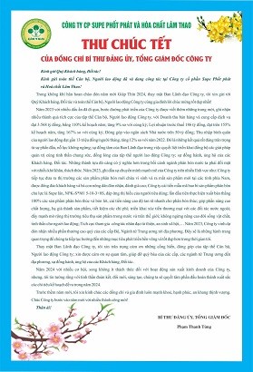 Thư chúc Tết của đồng chí Bí thư Đảng uỷ, Tổng Giám đốc Công ty